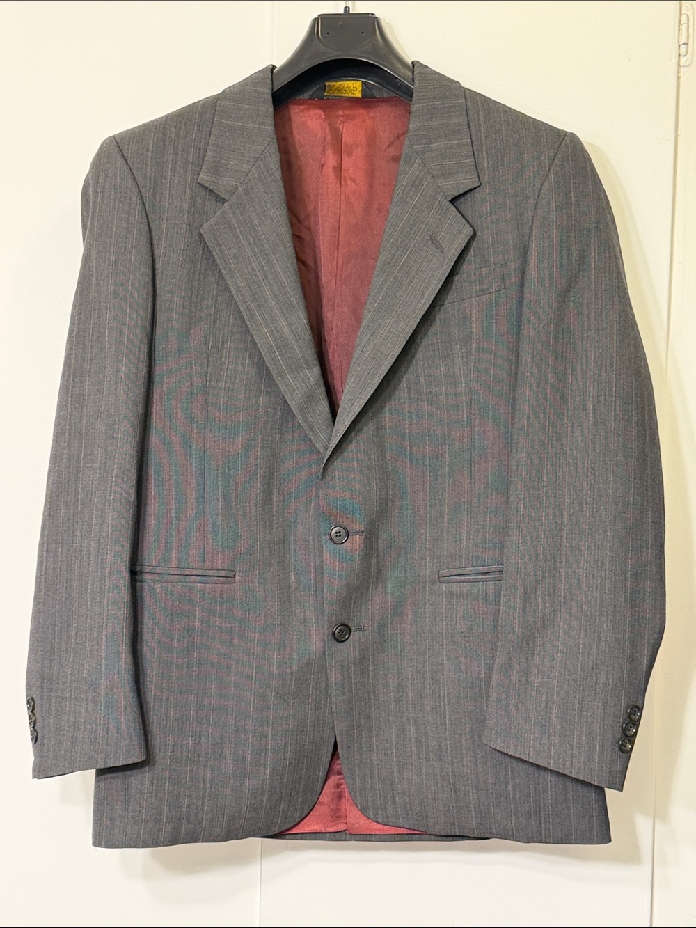 Adolfo Gray Pinstripe Suit Jacket with Burgundy Lining
